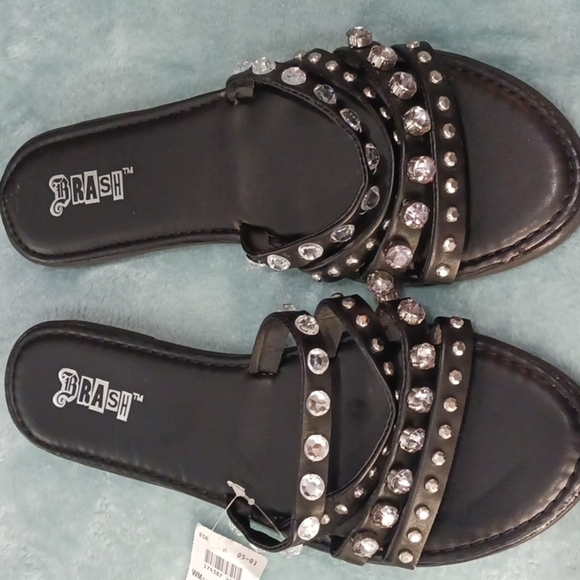 Brash Shoes - Brash black and rhinestones slides Nwt.